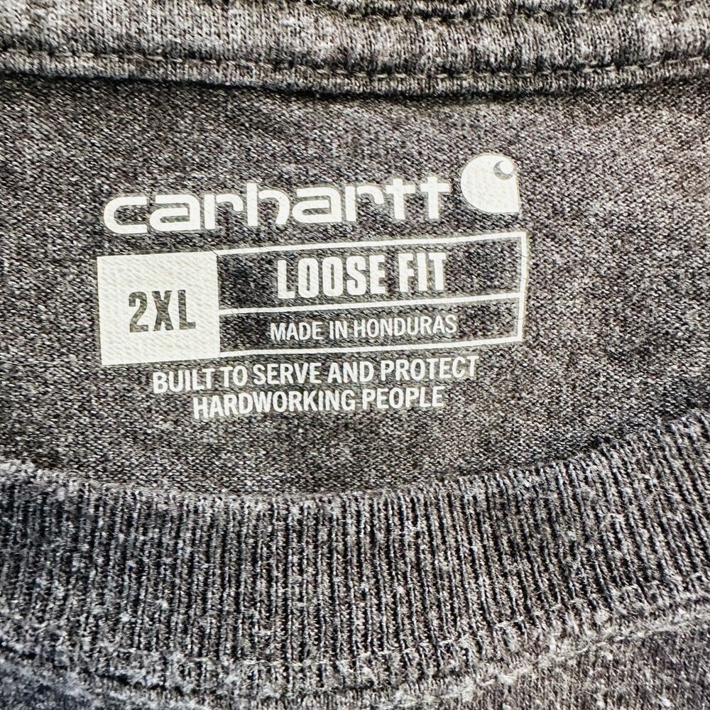 Carhartt Men's Long Sleeve T-Shirt 2XL Loose Fit Crewneck Dark Gray Pocket Tee - Picture 4 of 7